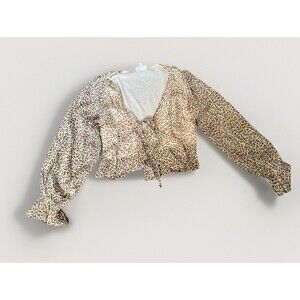 Mable Cheetah print tie front sweetheart neckline blouse Sheer Cropped Top Small